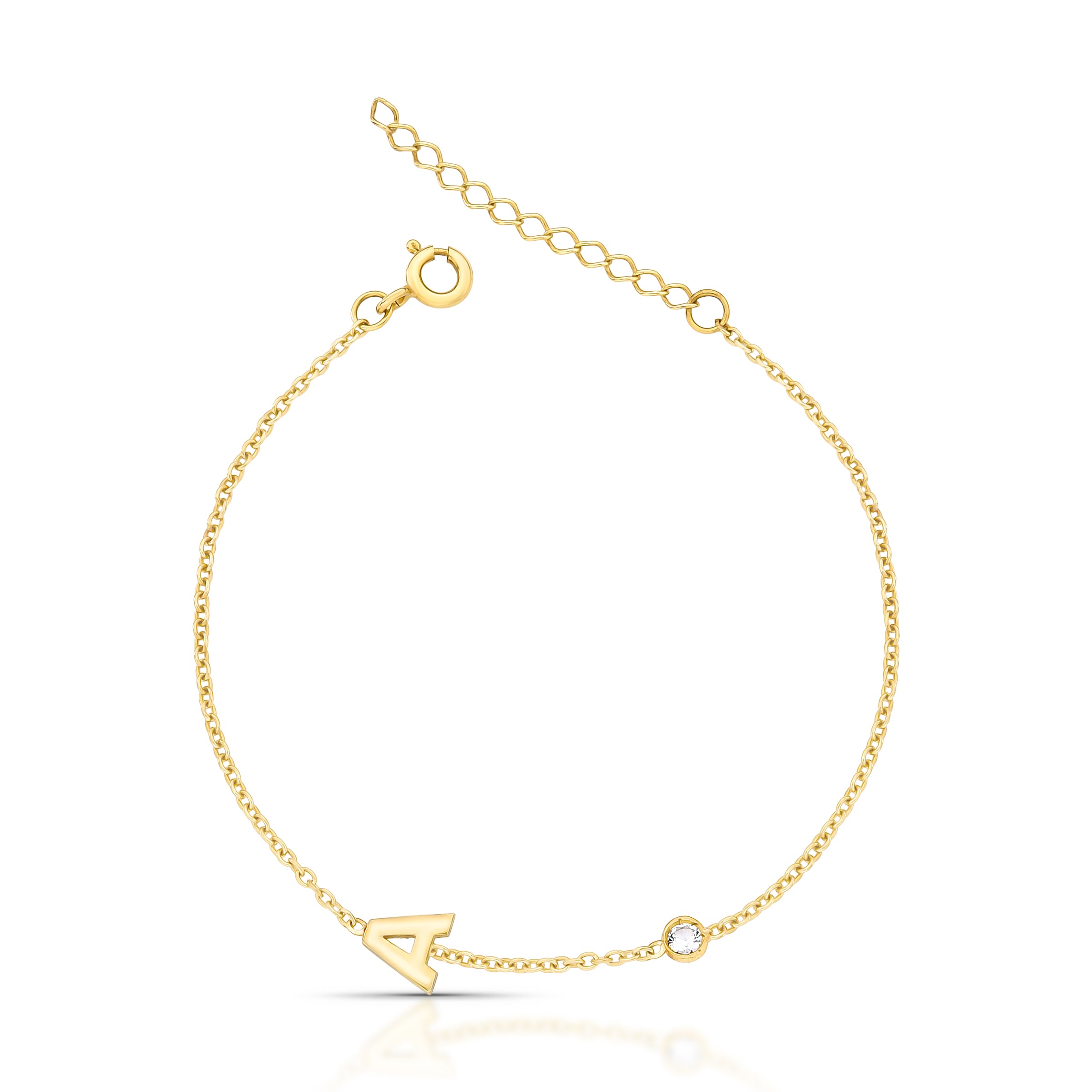 PULSEIRA LETRA A TOPÁZIO - PRATA COM BANHO DE OURO Marine Joias