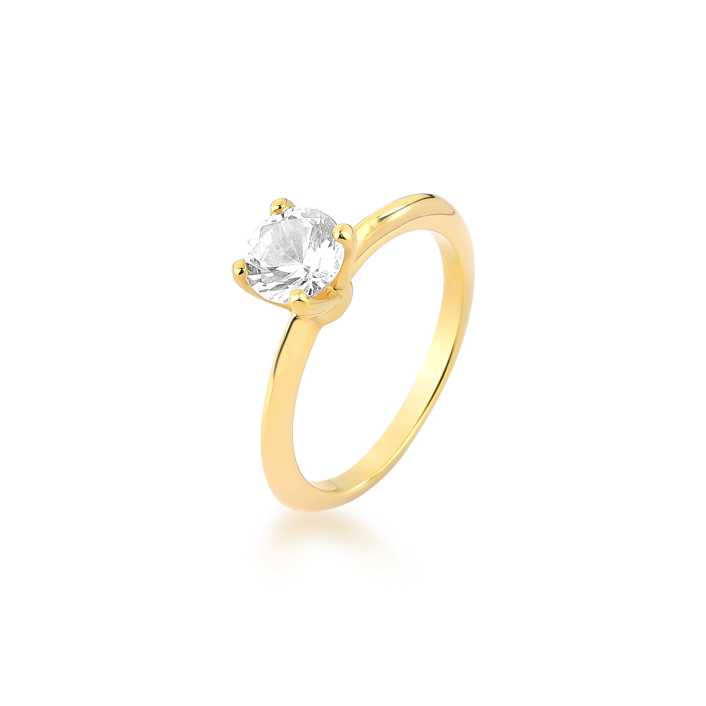 ANEL SOLITÁRIO TOPÁZIO INCOLOR 6MM - PRATA COM BANHO DE OURO Marine Joias