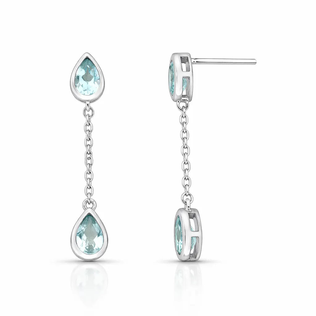 BRINCO LONGO 2 GOTAS TOPÁZIO SKY - Prata 925 Marine Joias