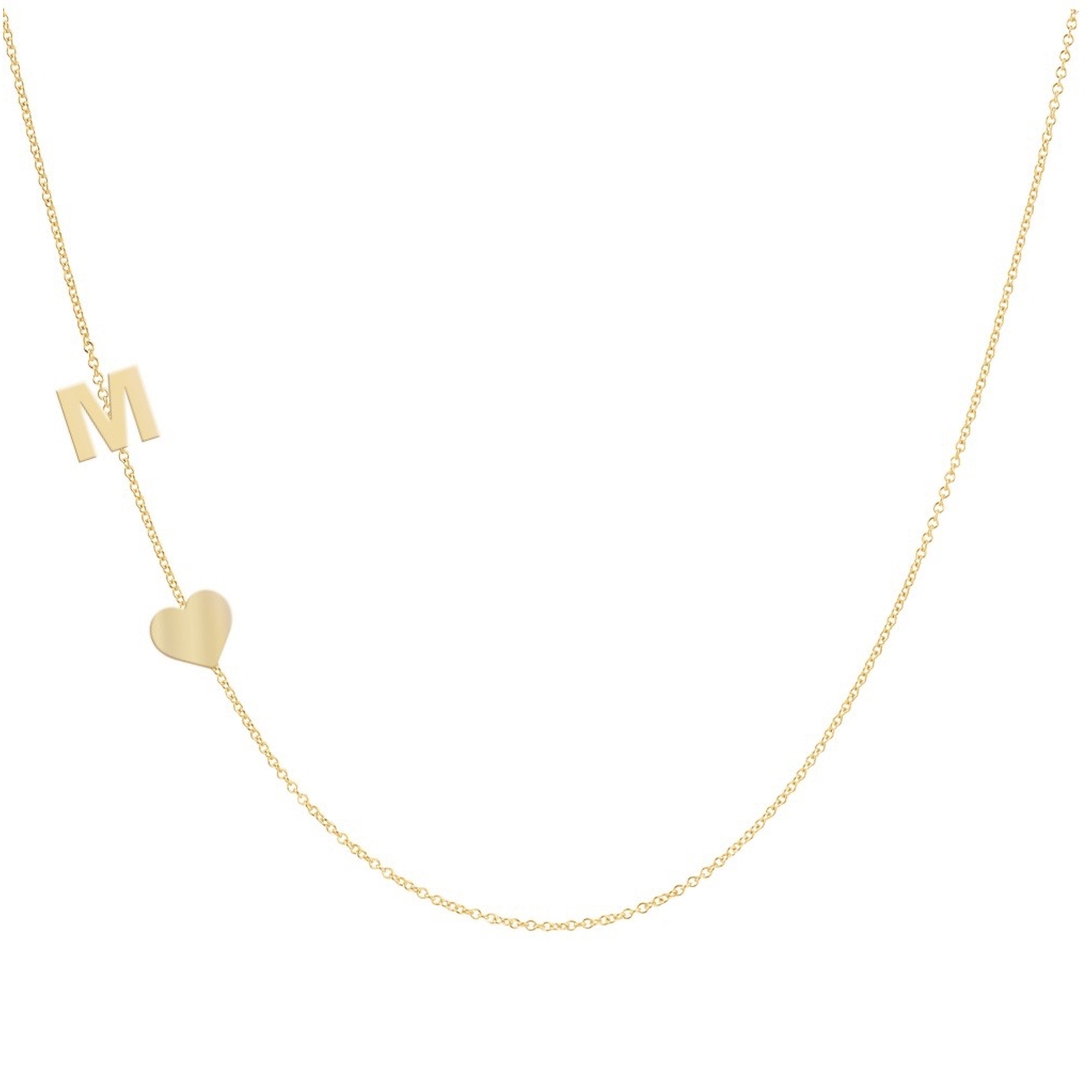 COLAR LETRA M, CORAÇÃO - PRATA COM BANHO DE OURO Marine Joias