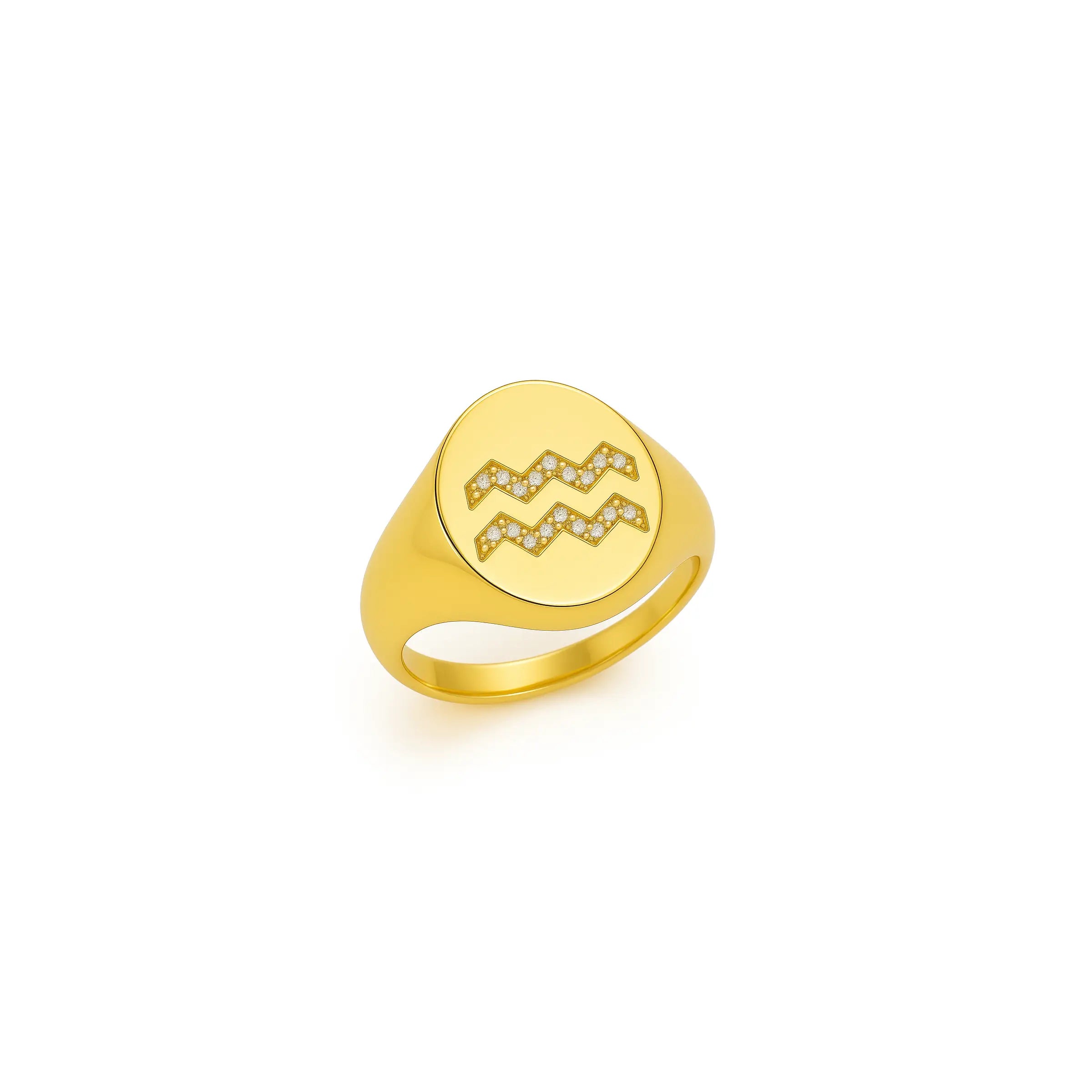 Anel signo de Aquário - Ouro 18k e diamantes