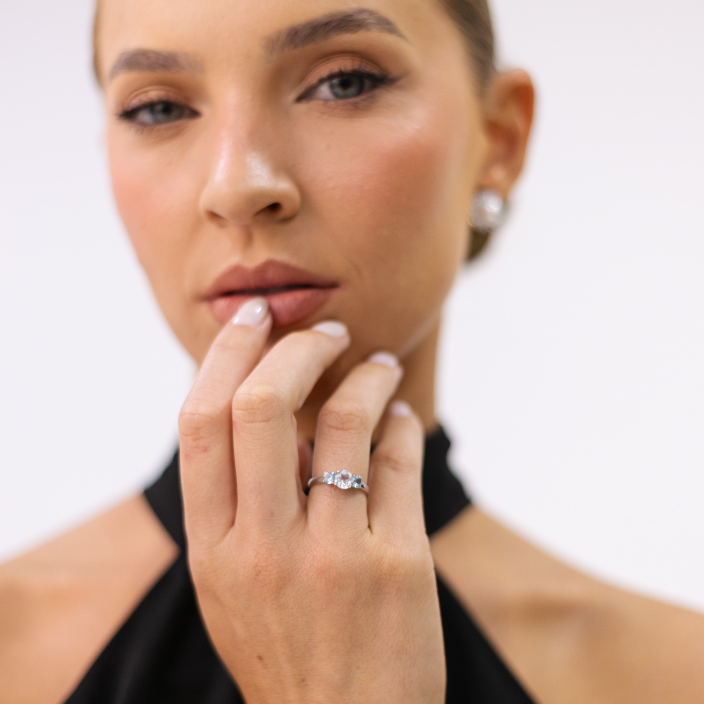 ANEL 3 PEDRAS TOPÁZIO SKY - PRATA