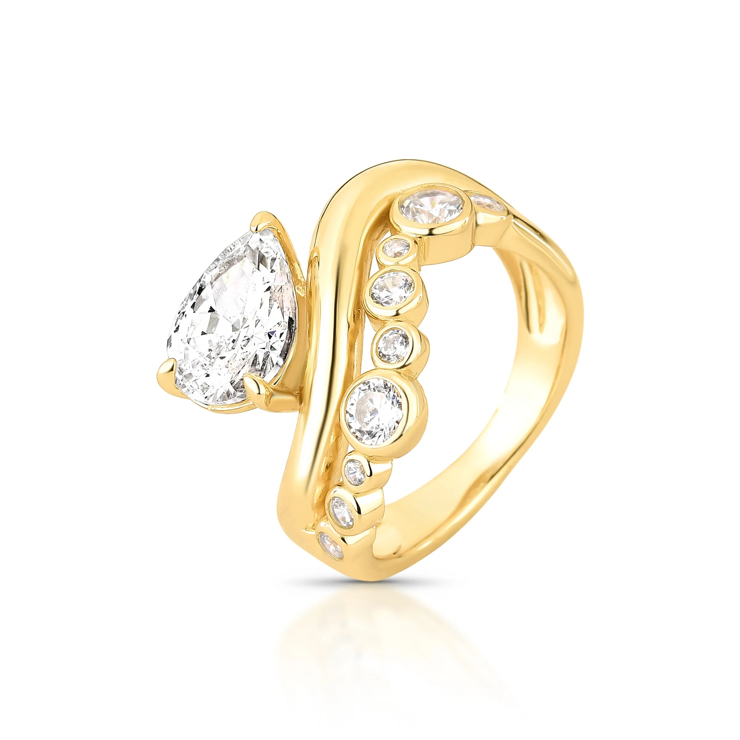 ANEL ONDULADO GOTA E PONTOS DE LUZ – Ouro 18k Marine Joias
