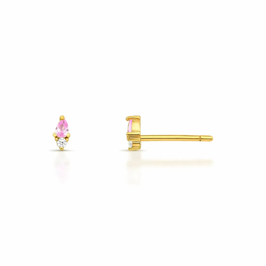 BRINCO MINI GOTA SAFIRA ROSA – Ouro 18k Marine Joias