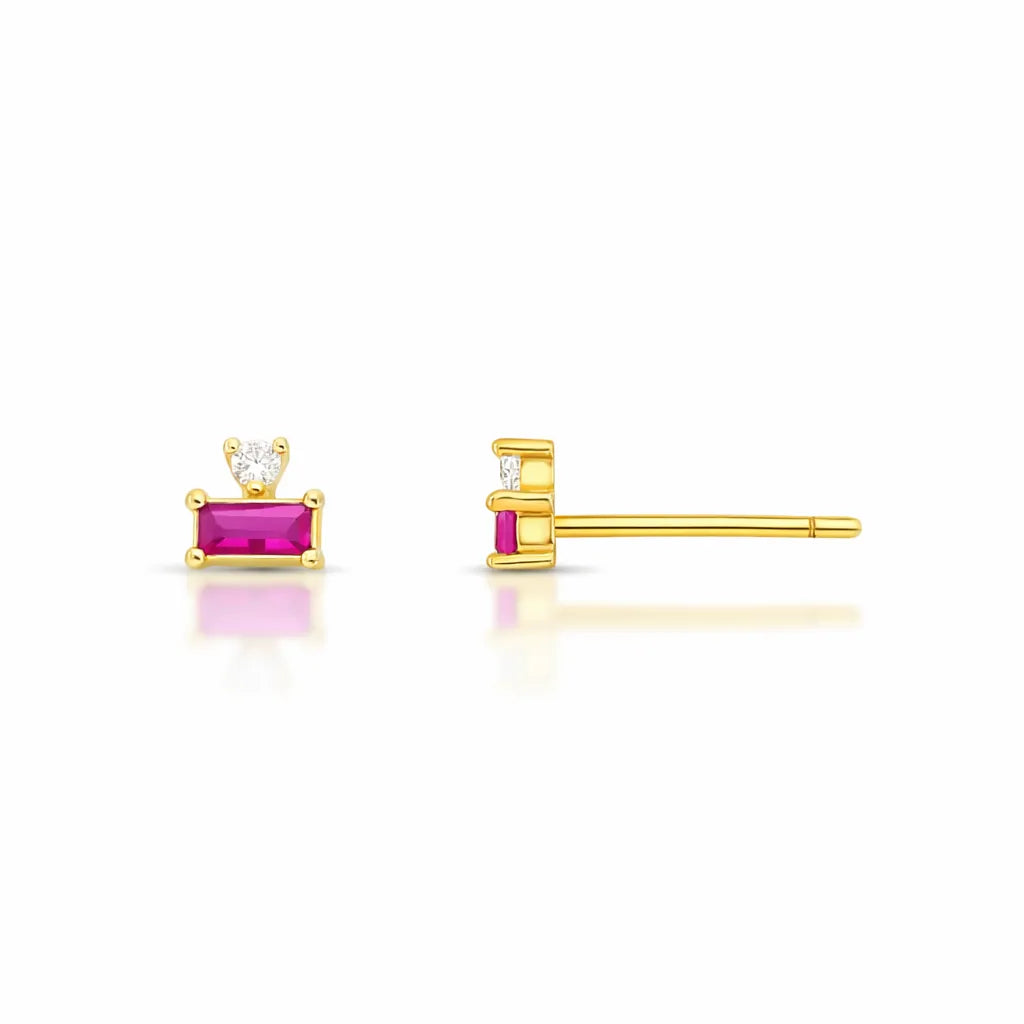 BRINCO RETANGULAR MINI TURMALINA ROSA – Ouro 18k Marine Joias