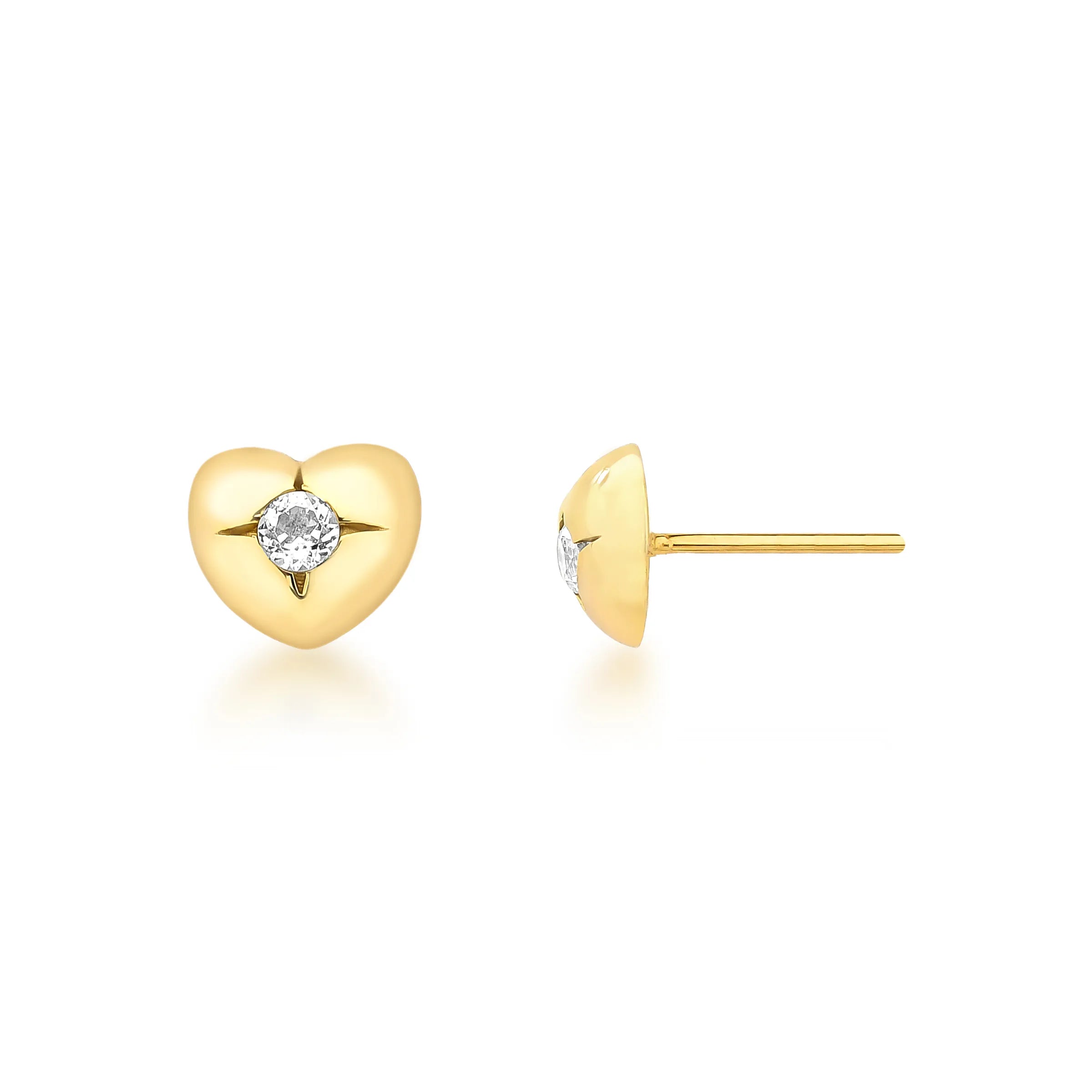 BRINCO BUTTON CORAÇÃO- PRATA COM BANHO DE OURO Marine Joias