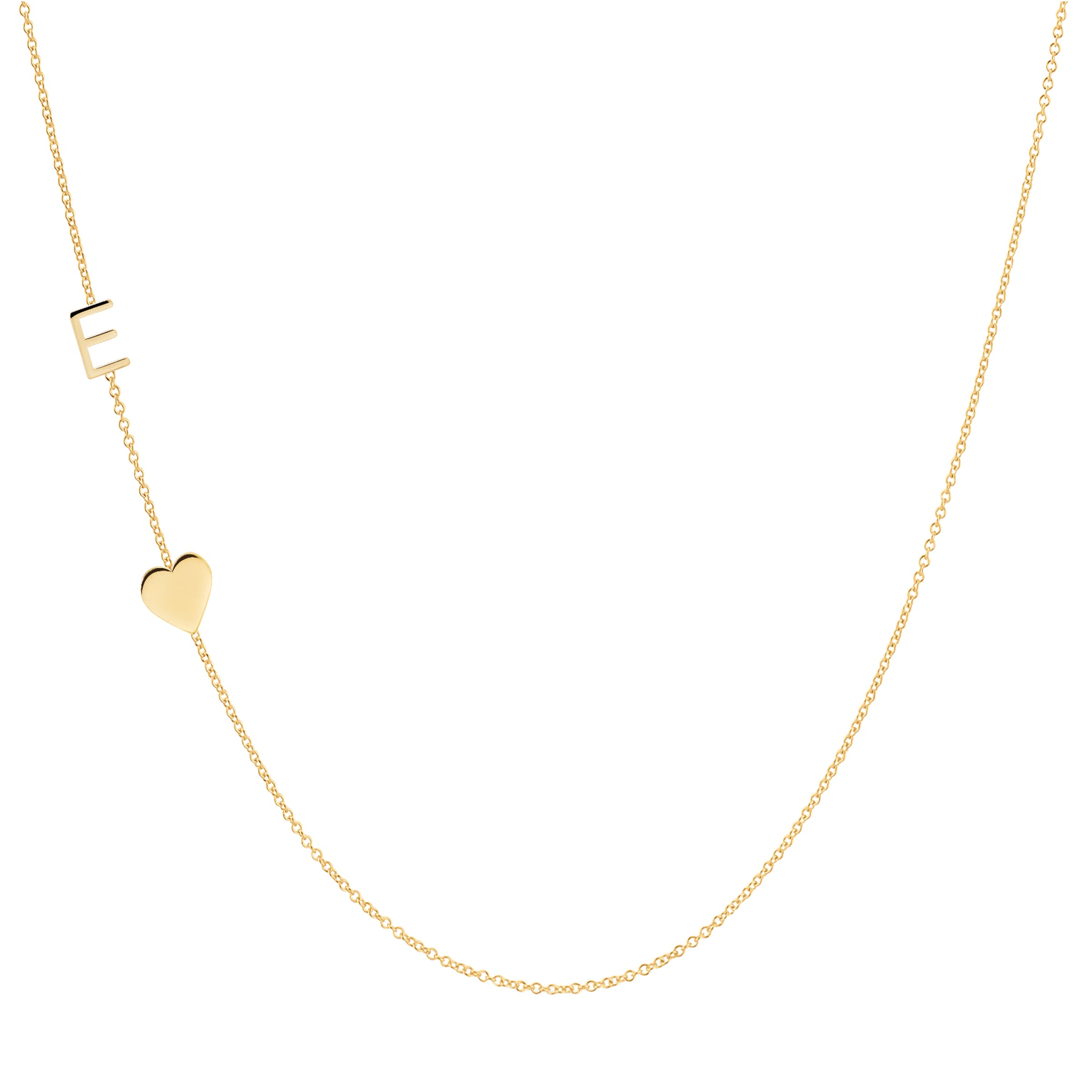 COLAR LETRA E, CORAÇÃO - PRATA