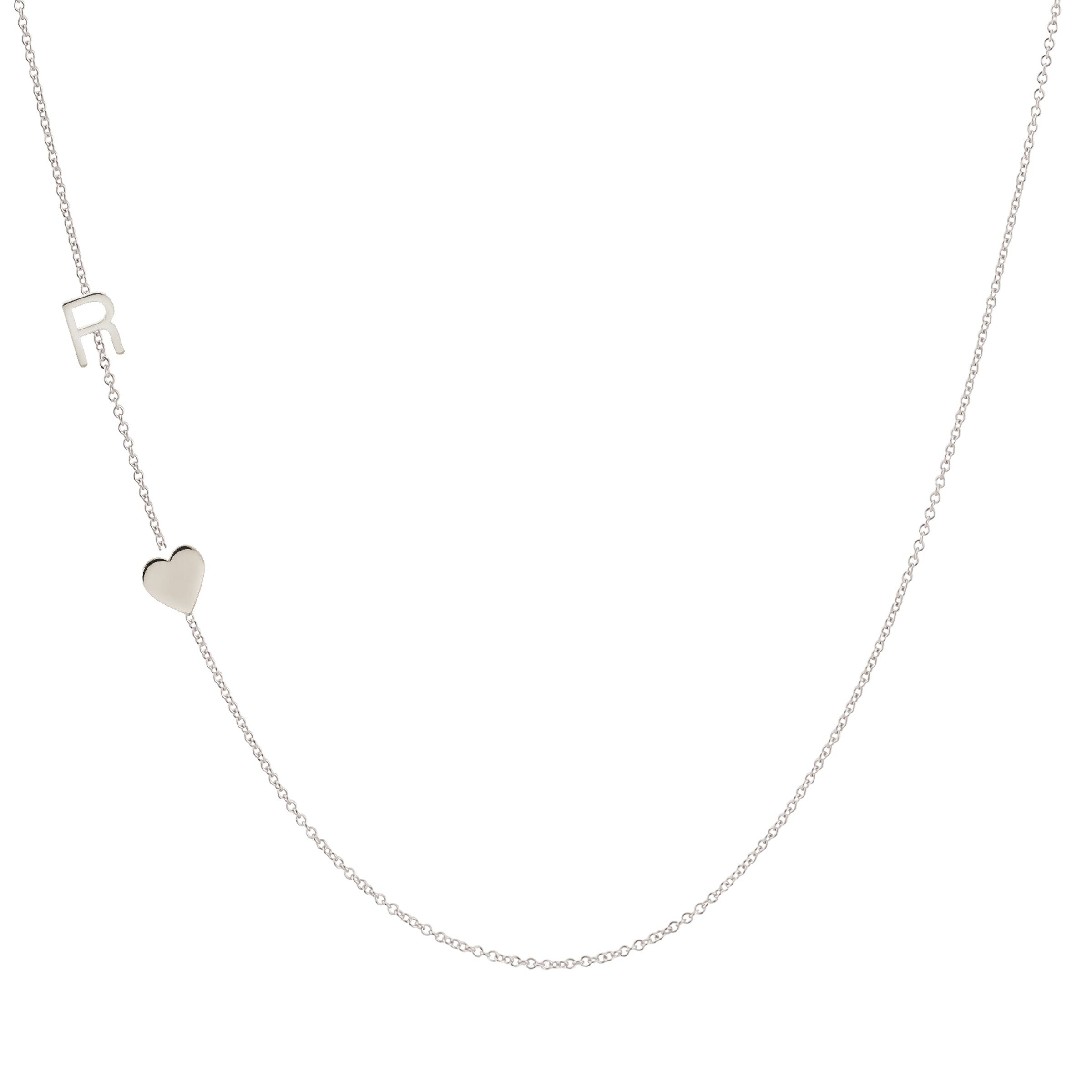 COLAR LETRA R, CORAÇÃO - PRATA