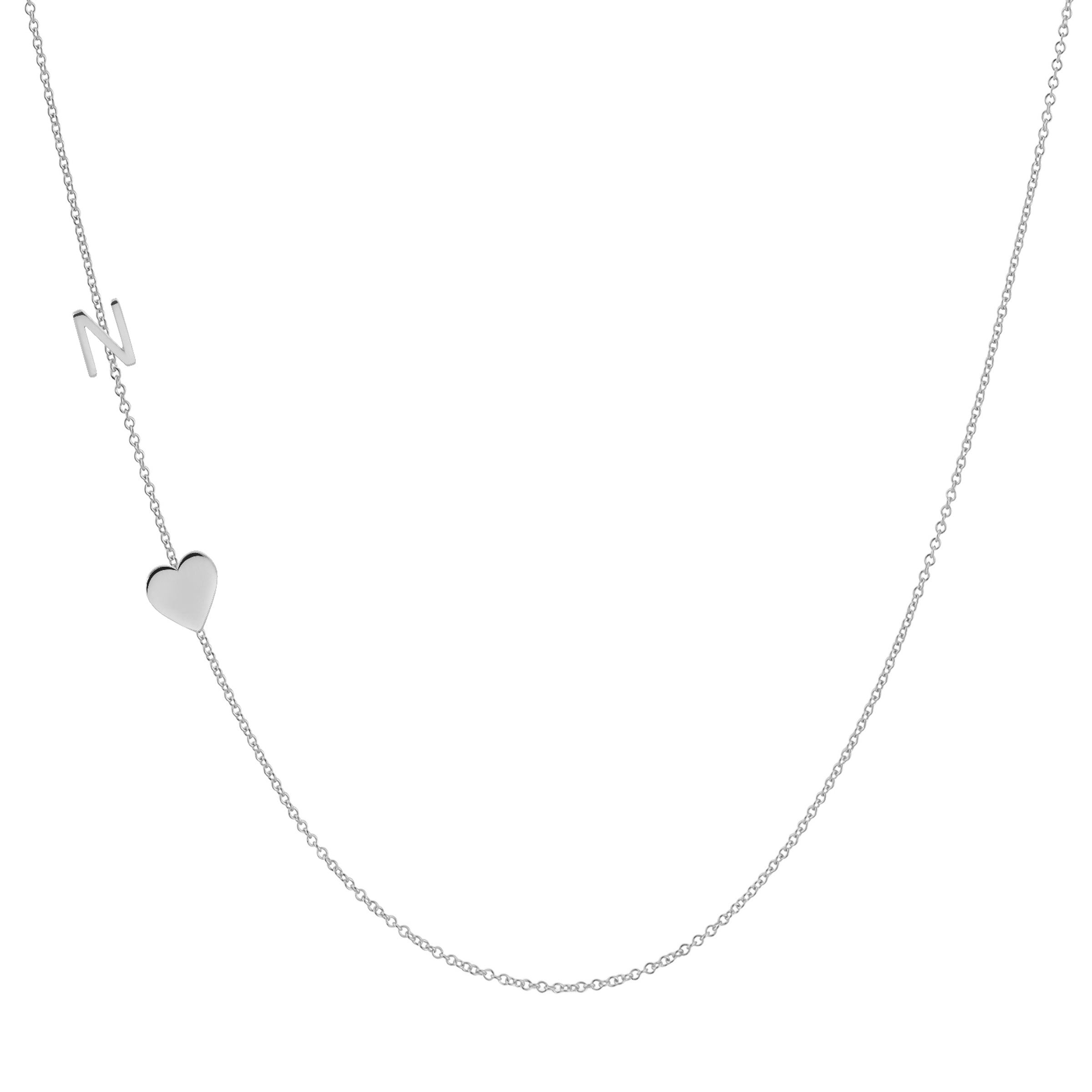 COLAR LETRA M, CORAÇÃO - PRATA