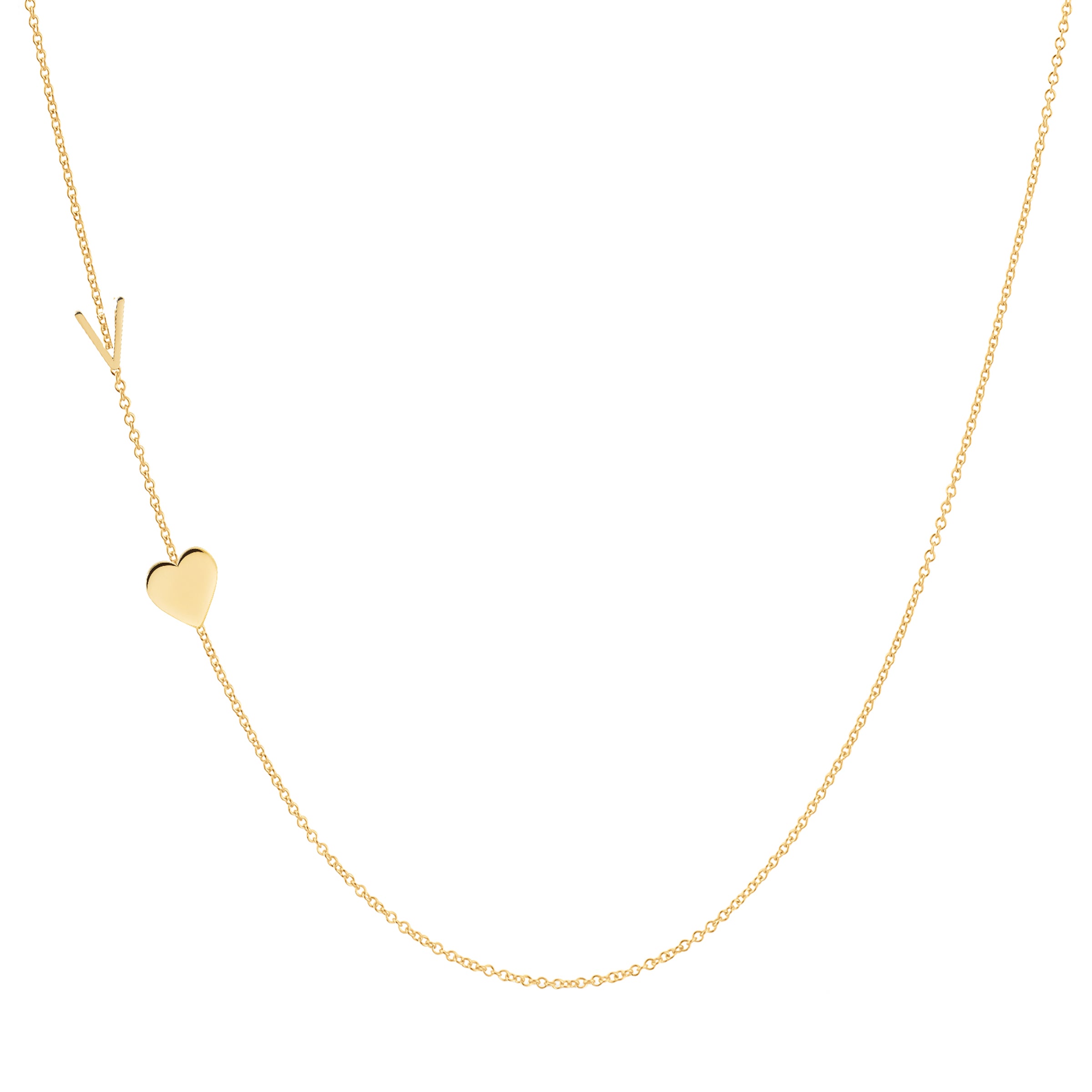 COLAR LETRA V, CORAÇÃO - PRATA