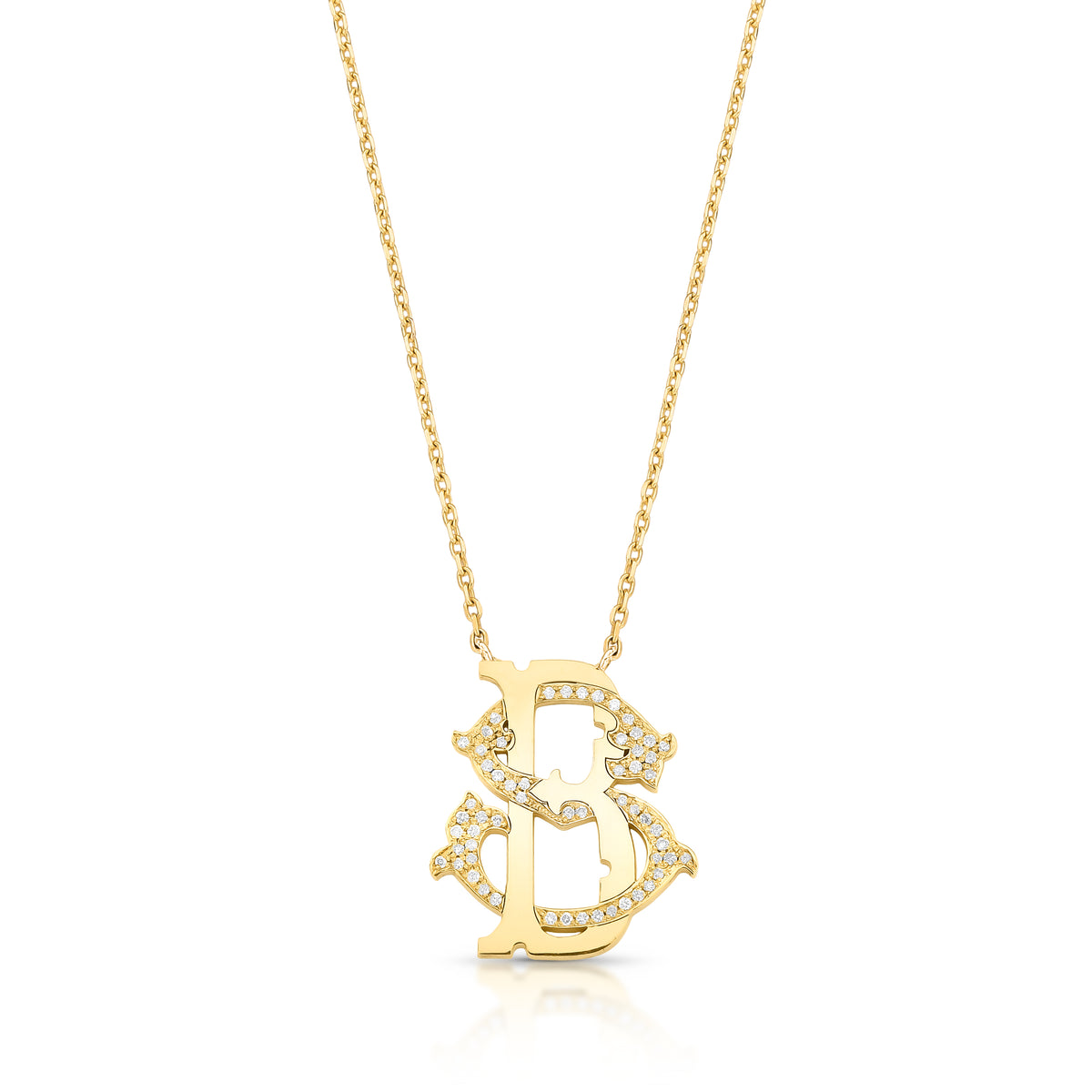 COLAR MONOGRAMA S B- PRATA COM BANHO DE OURO Marine Joias
