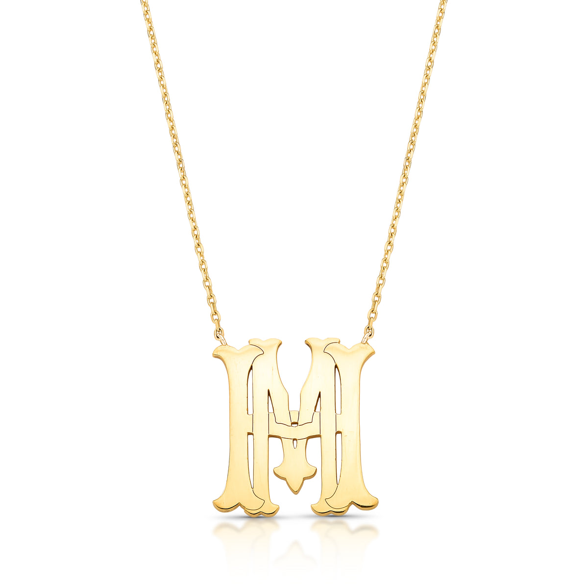 COLAR MONOGRAMA M H - PRATA COM BANHO DE OURO Marine Joias