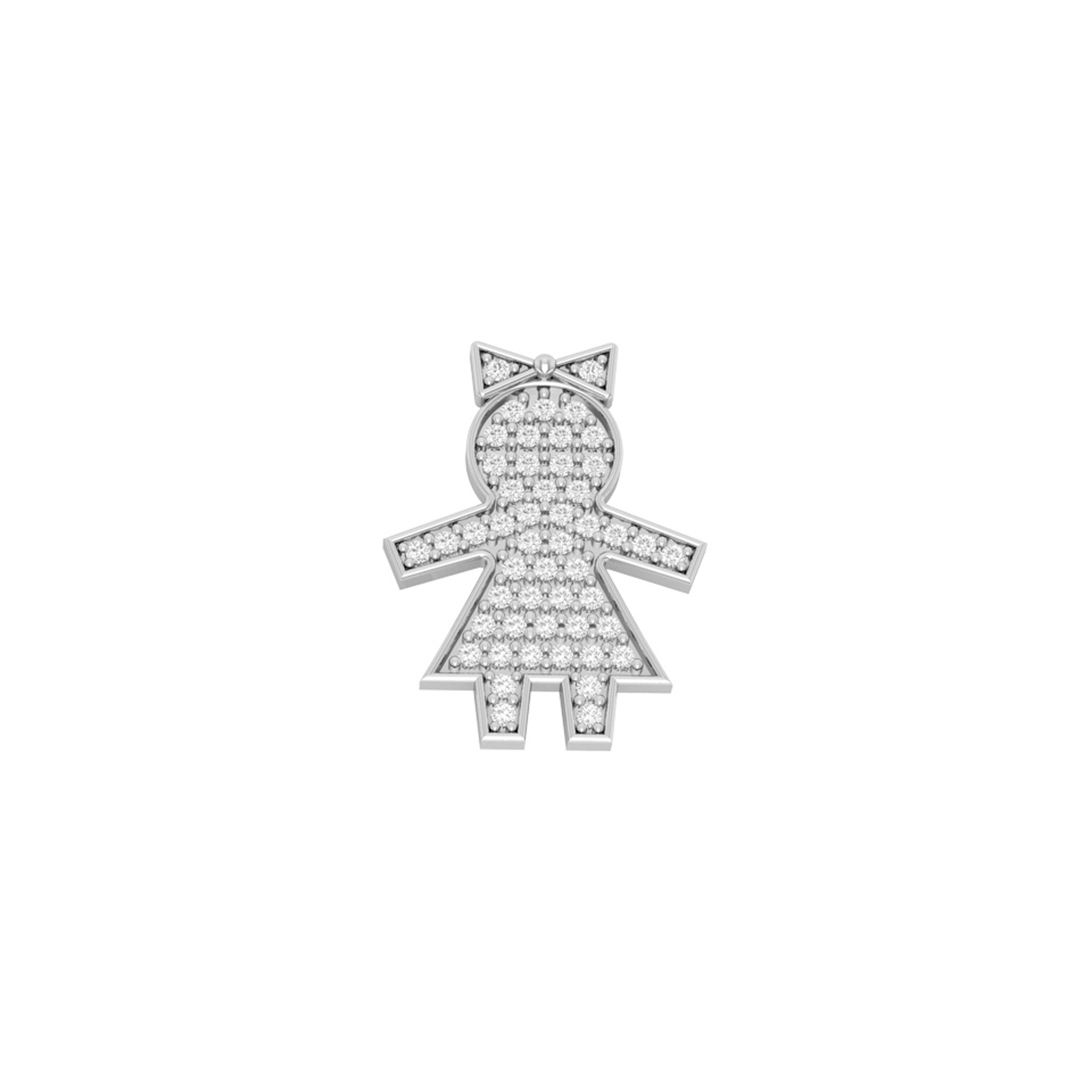PINGENTE MENINA- OURO BRANCO 18k E DIAMANTES