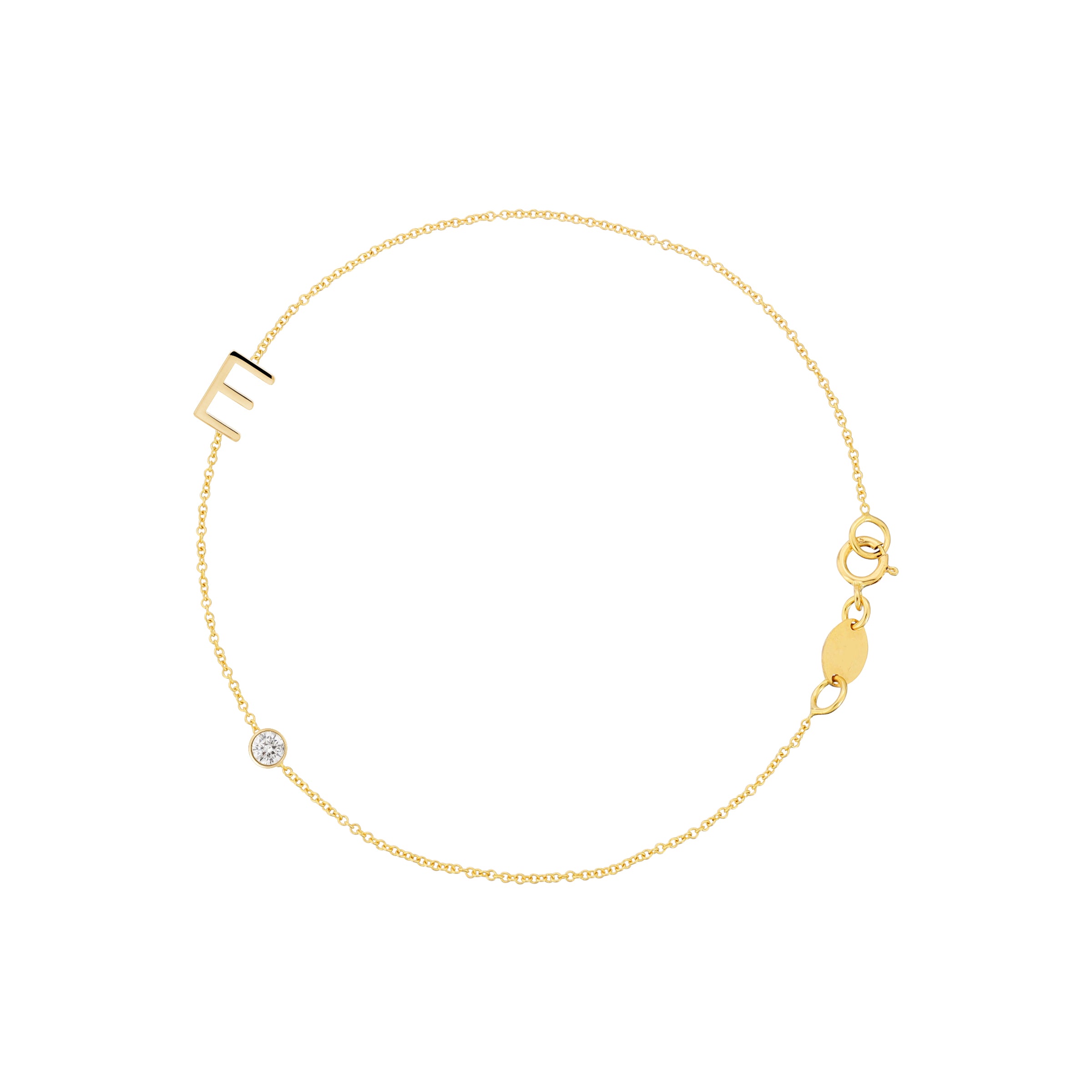 PULSEIRA LETRA E - OURO 18k E DIAMANTE