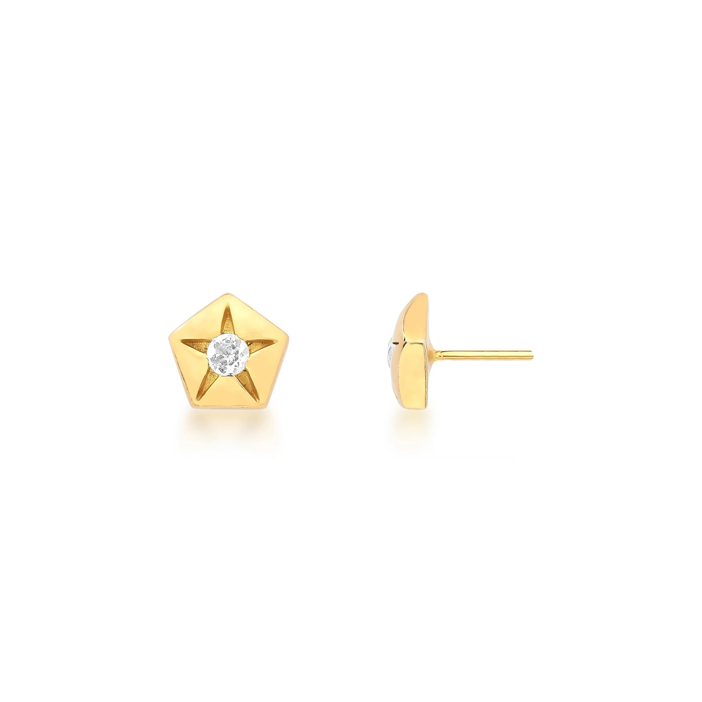 BRINCO BUTTON ESTRELA - PRATA COM BANHO DE OURO Marine Joias