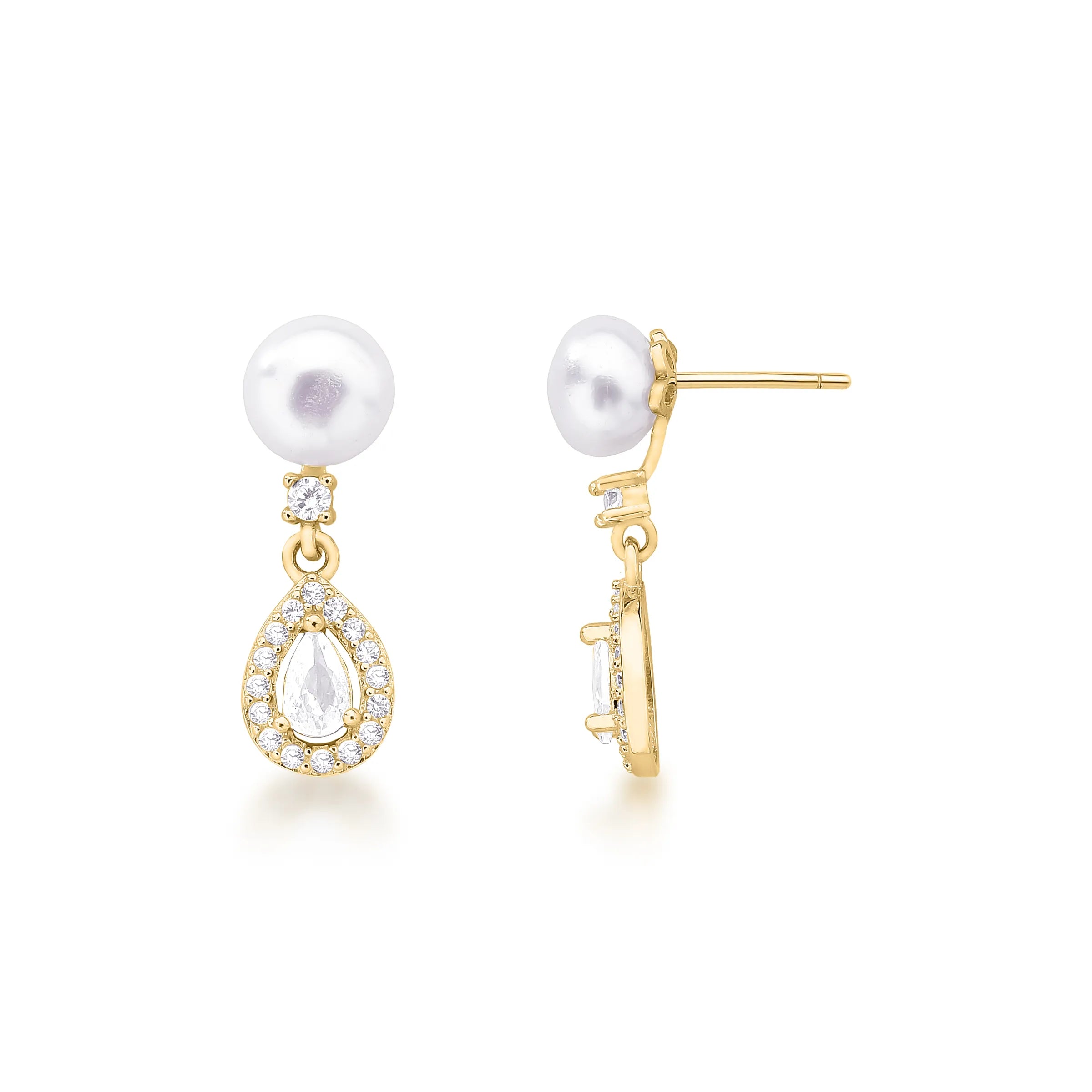 BRINCO PÉROLA E GOTA CRAVEJADA COM DIAMANTES – Ouro 18k Marine Joias