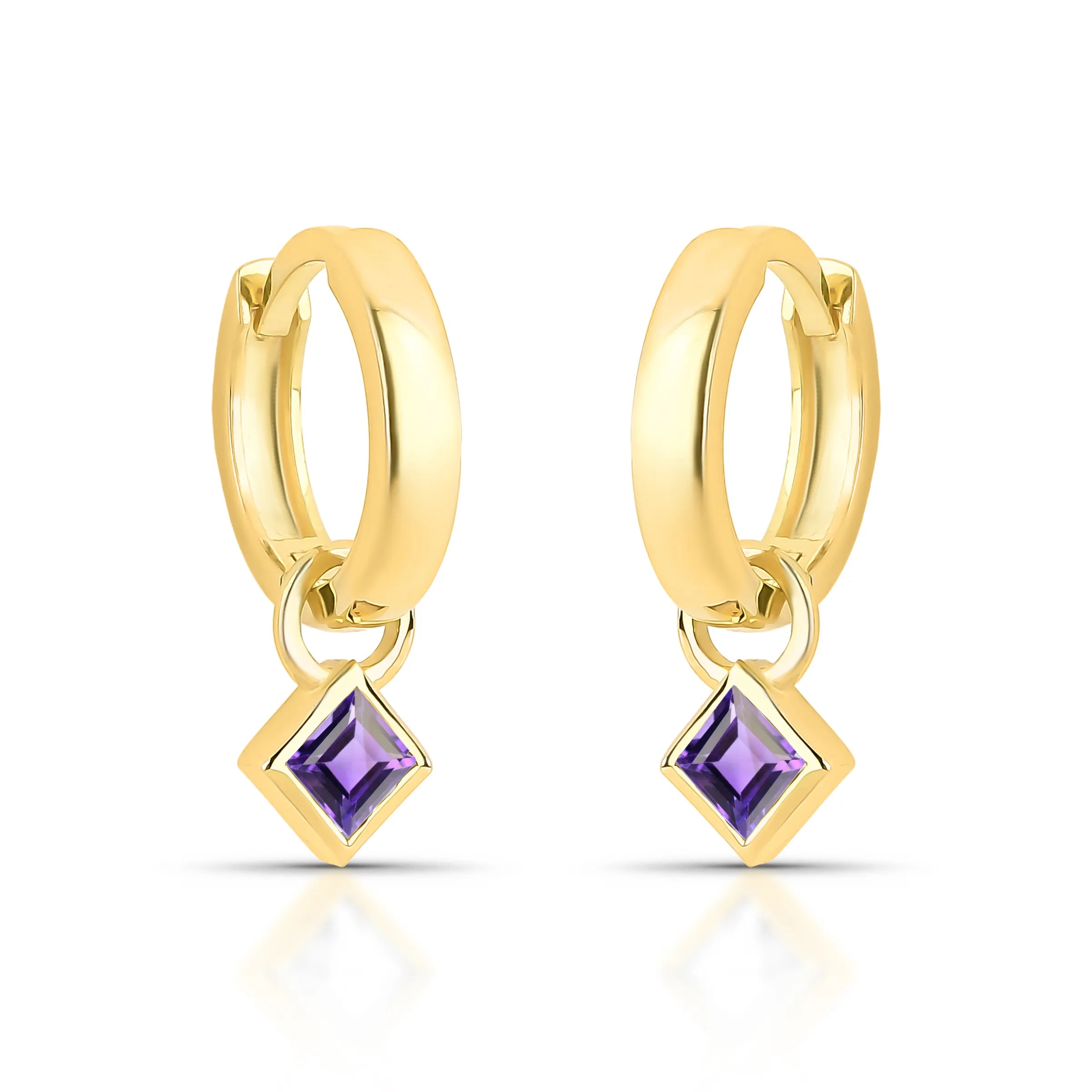 BRINCO ARGOLA LISA COM PINGENTE - LOU – Ouro 18k - Ametista Marine Joias