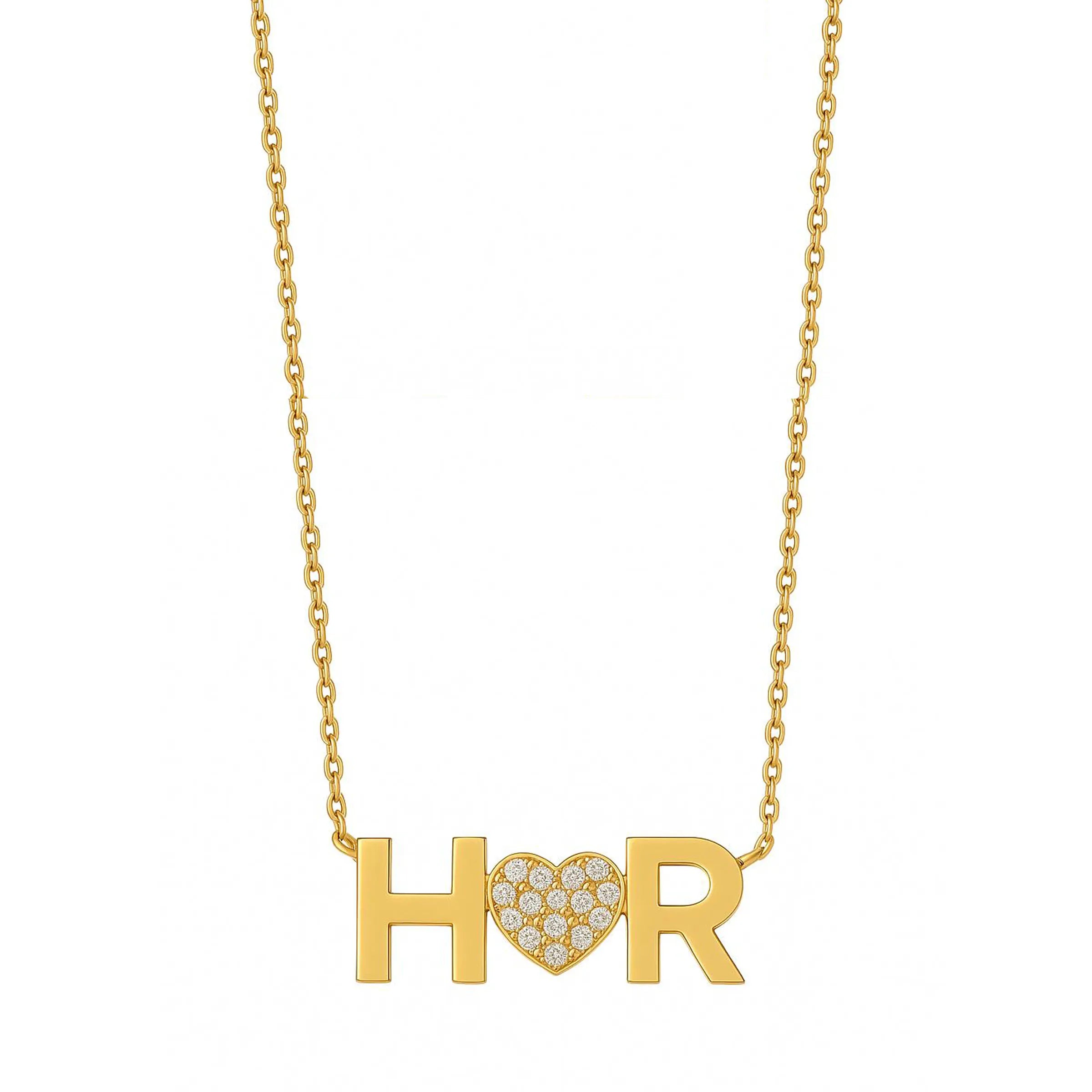 Colar duas iniciais e coração - Ouro 18k e diamantes Marine Joias