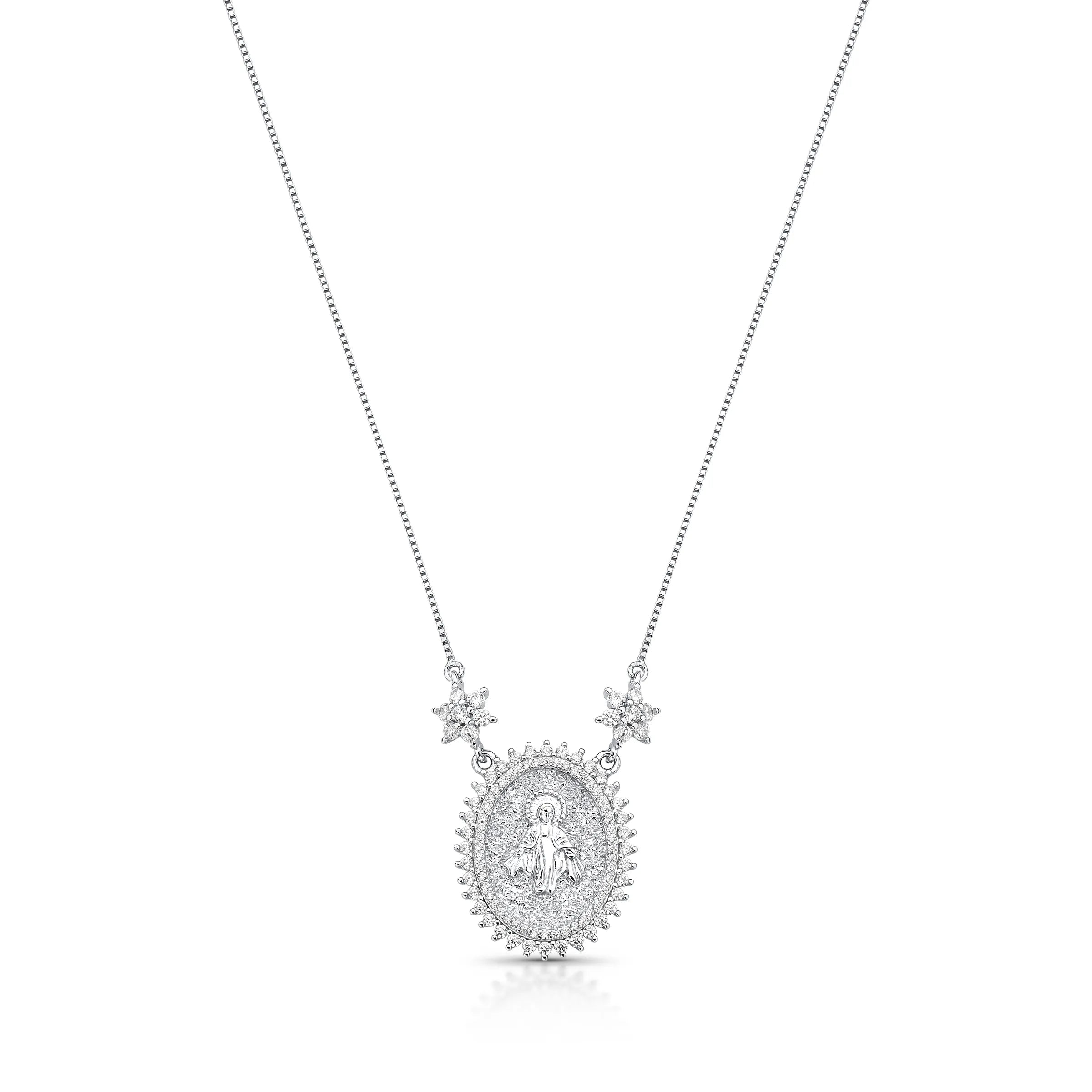 COLAR MEDALHA MILAGROSA NOSSA SENHORA DAS GRAÇAS M- PRATA 925 Marine Joias