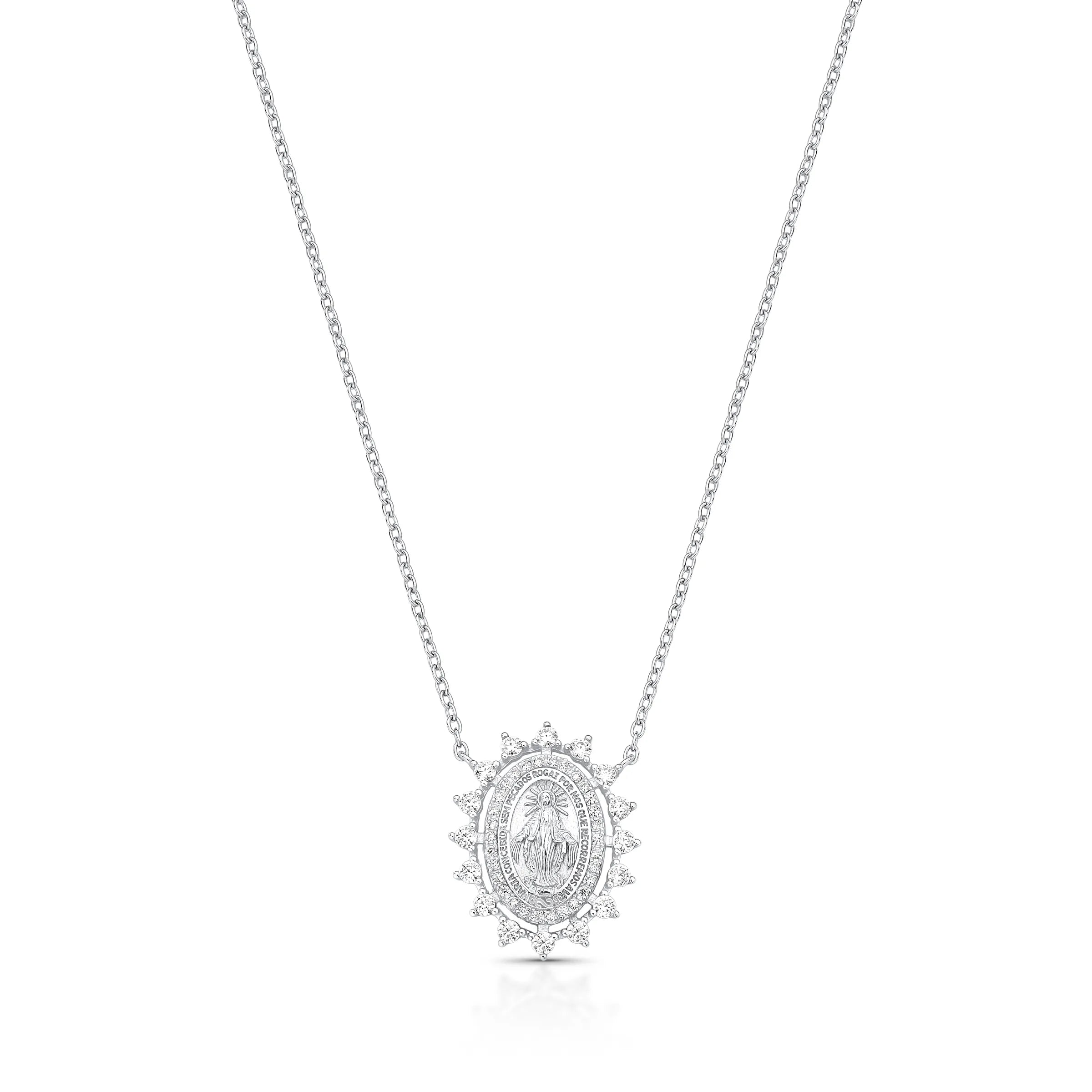 COLAR MEDALHA NOSSA SENHORA DAS GRAÇAS VAZADA - PRATA 925 Marine Joias