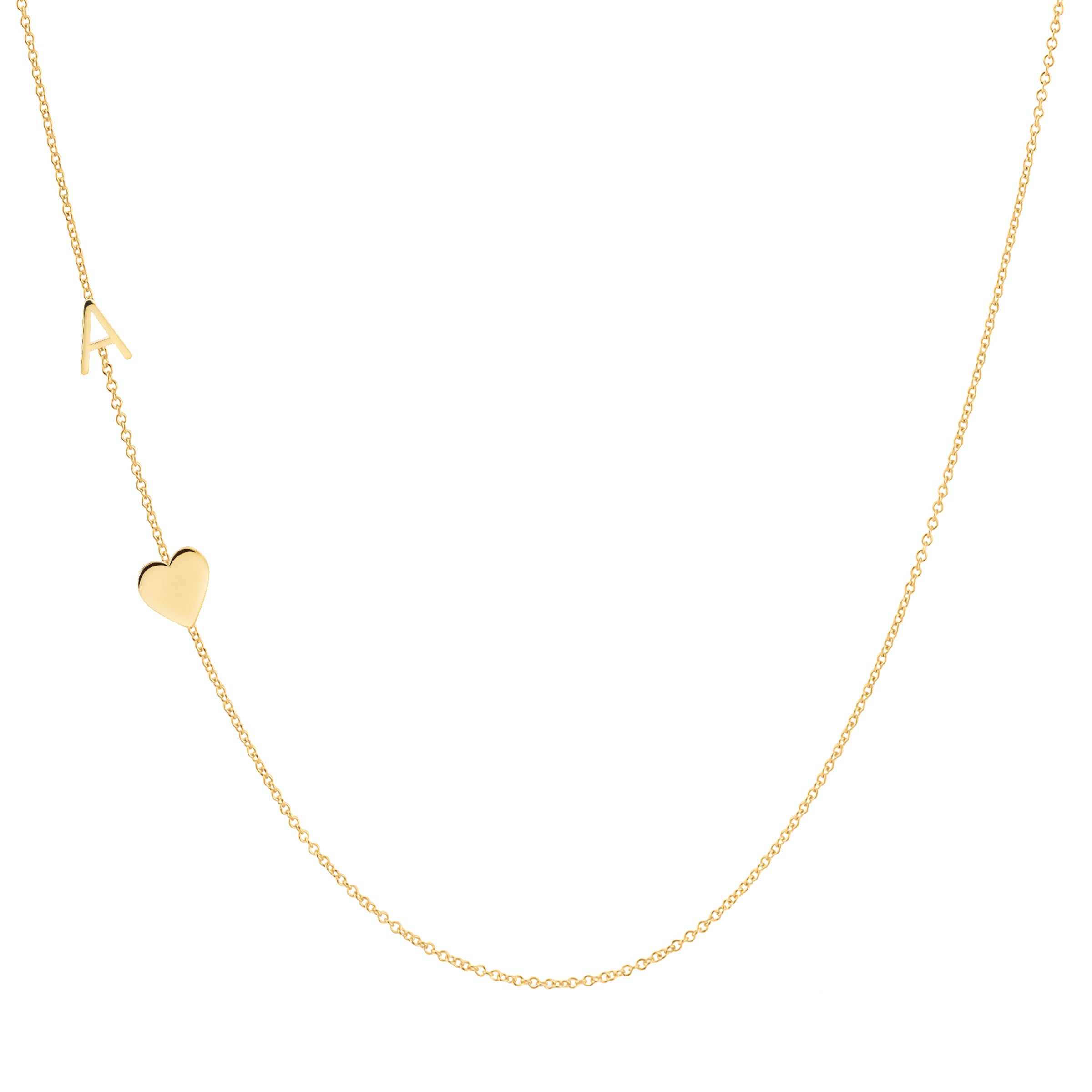 COLAR LETRA A, CORAÇÃO - PRATA