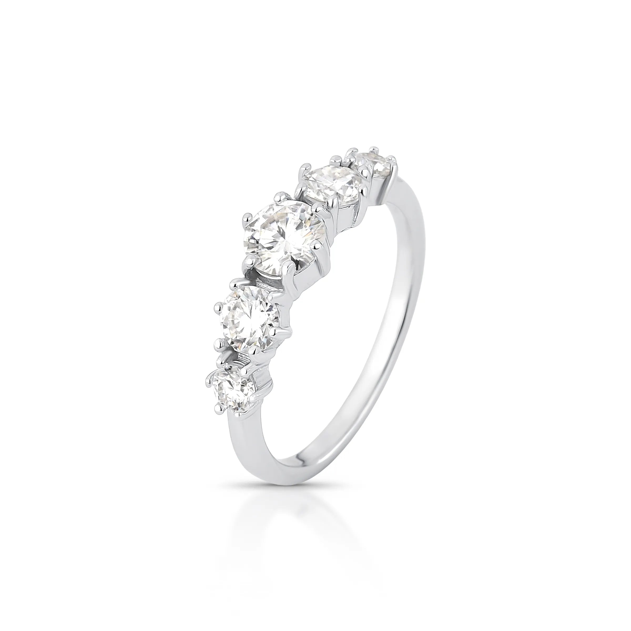 ANEL MEIA ALIANÇA 5 PEDRAS - Prata 925 Marine Joias